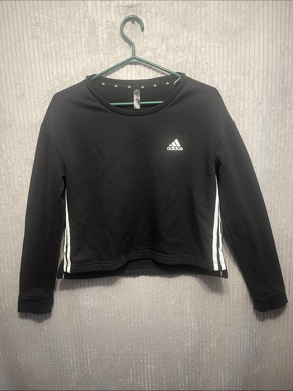 adidas Black Crewneck Sweatshirt with White Side Stripes Medium